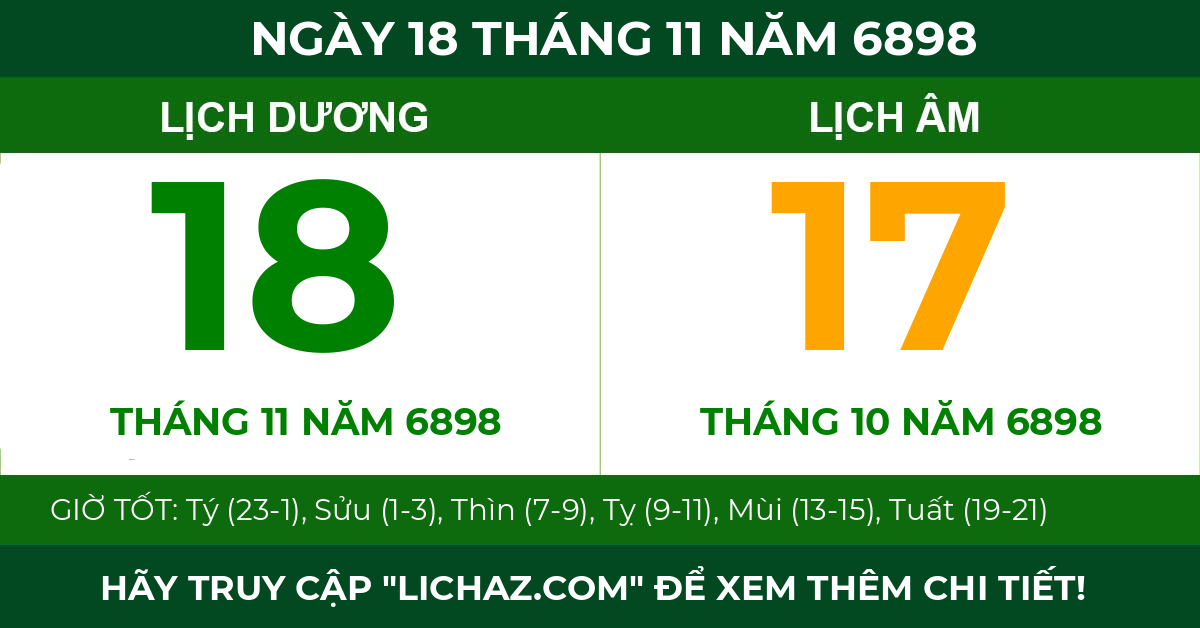 lịch âm ngày 18 tháng 11 năm 6898