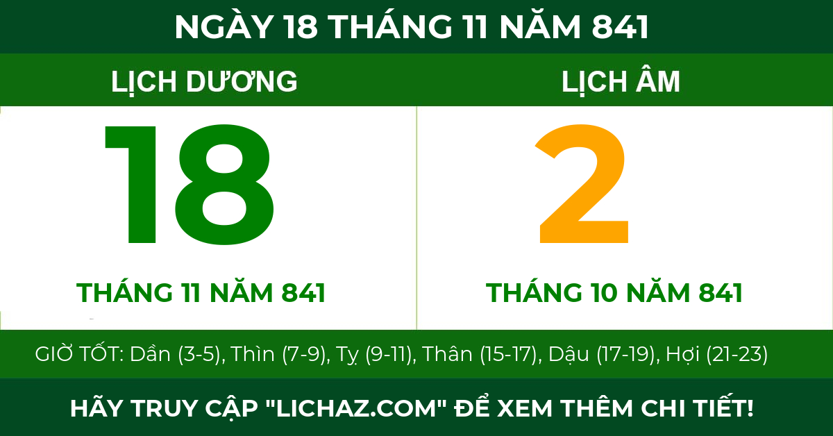 lịch âm ngày 18 tháng 11 năm 841