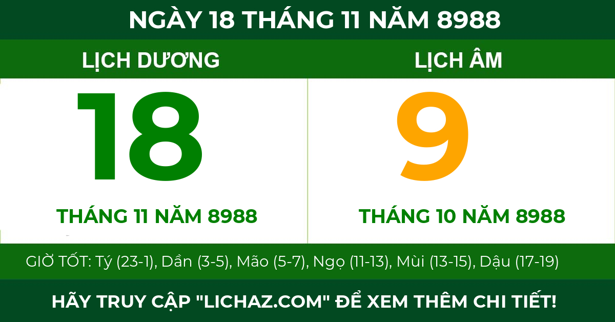 lịch âm ngày 18 tháng 11 năm 8988