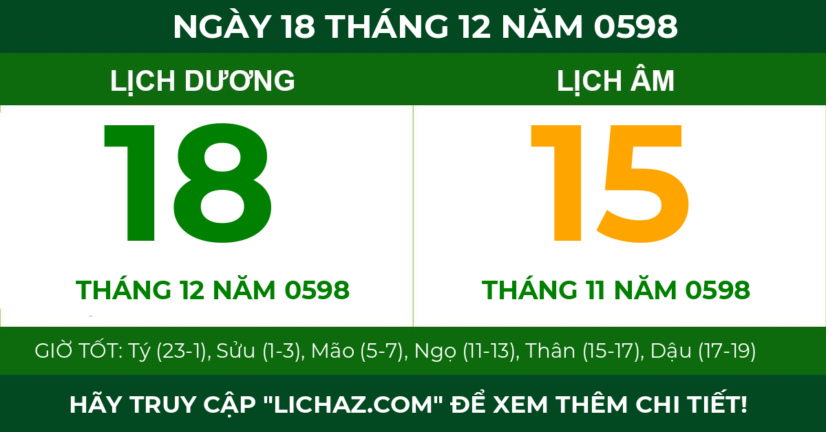 lịch âm ngày 18 tháng 12 năm 0598