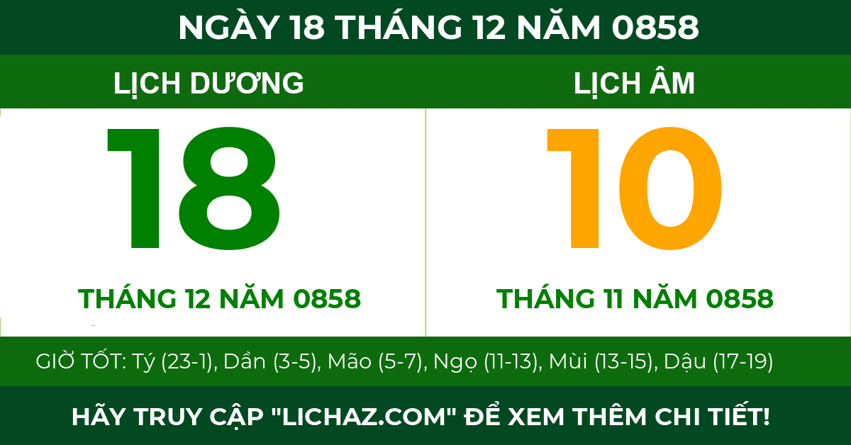 lịch âm ngày 18 tháng 12 năm 0858