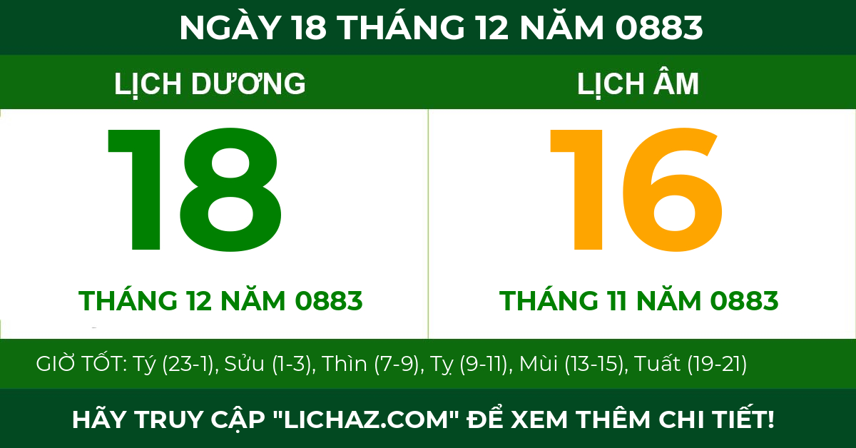lịch âm ngày 18 tháng 12 năm 0883