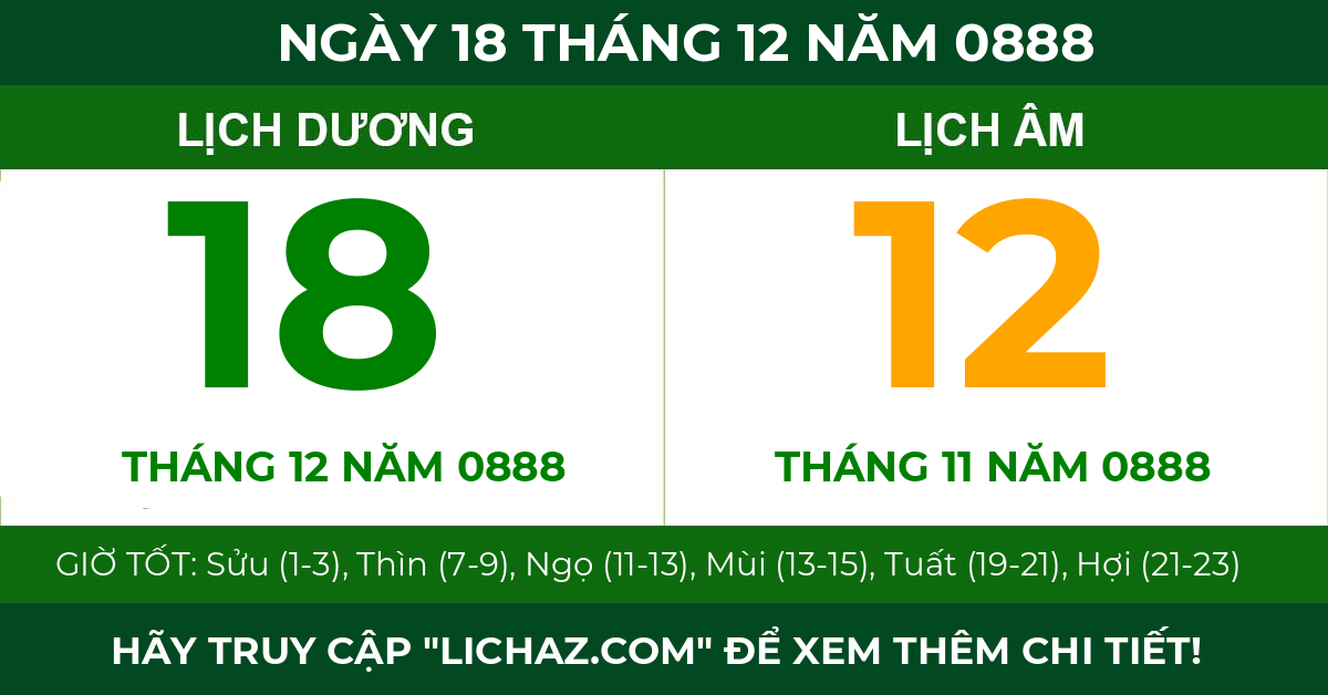 lịch âm ngày 18 tháng 12 năm 0888