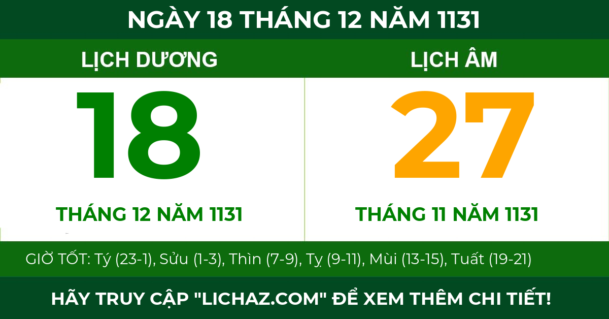 lịch âm ngày 18 tháng 12 năm 1131