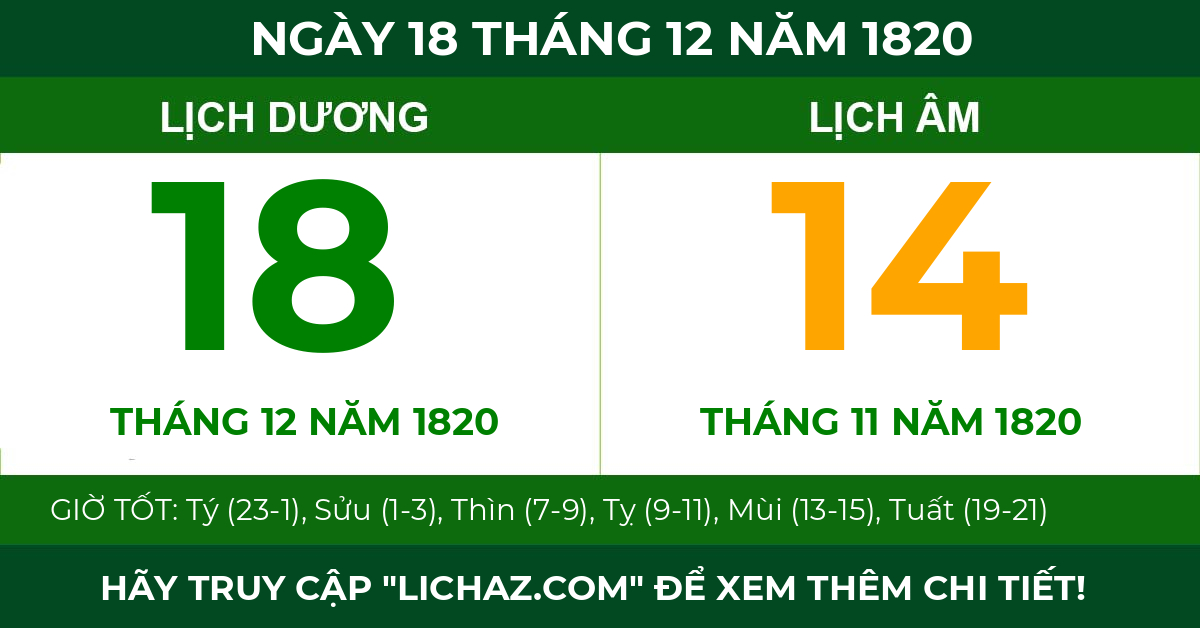 lịch âm ngày 18 tháng 12 năm 1820