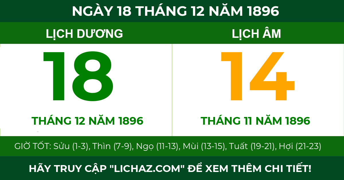 lịch âm ngày 18 tháng 12 năm 1896
