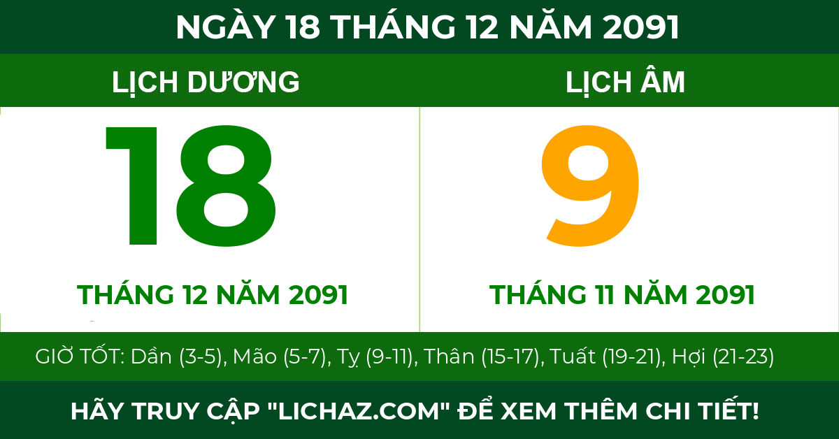 lịch âm ngày 18 tháng 12 năm 2091