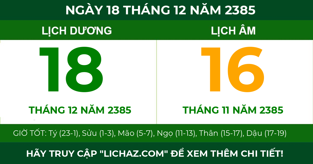 lịch âm ngày 18 tháng 12 năm 2385
