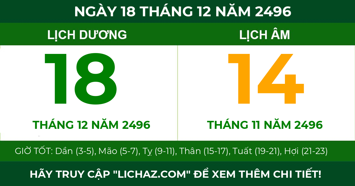 lịch âm ngày 18 tháng 12 năm 2496