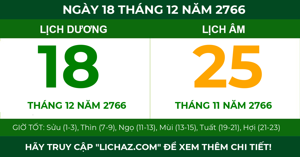 lịch âm ngày 18 tháng 12 năm 2766
