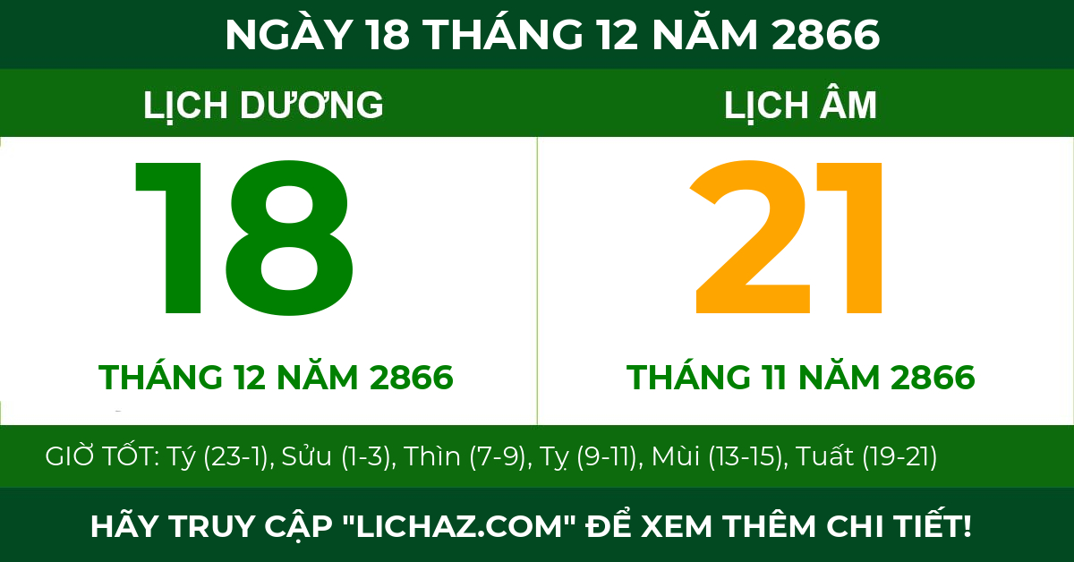 lịch âm ngày 18 tháng 12 năm 2866