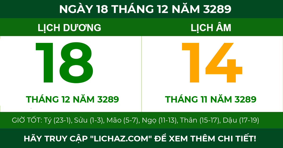 lịch âm ngày 18 tháng 12 năm 3289