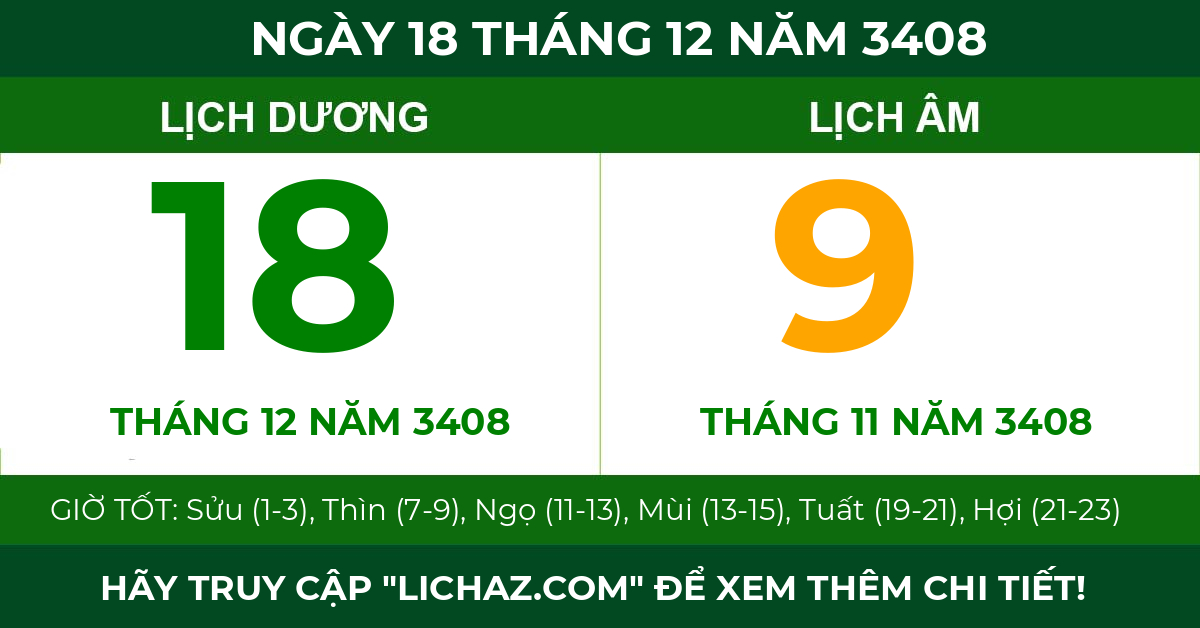 lịch âm ngày 18 tháng 12 năm 3408
