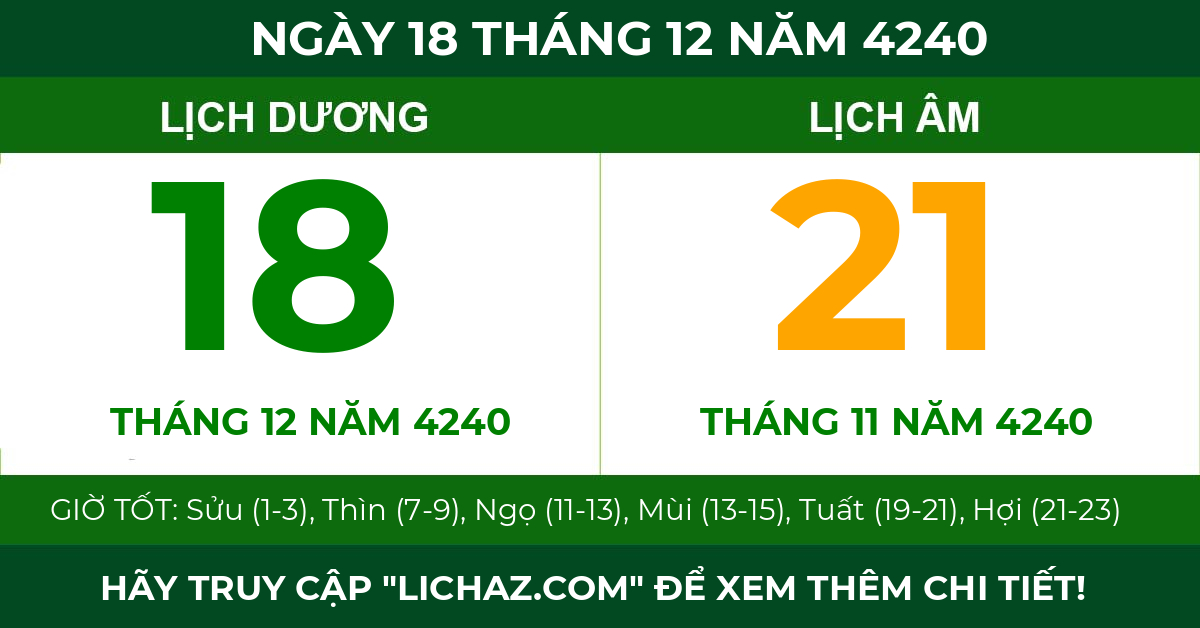 lịch âm ngày 18 tháng 12 năm 4240