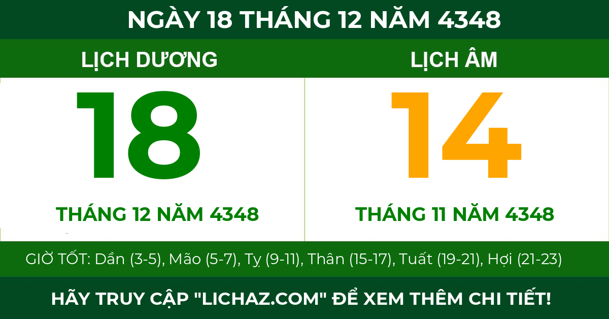 lịch âm ngày 18 tháng 12 năm 4348