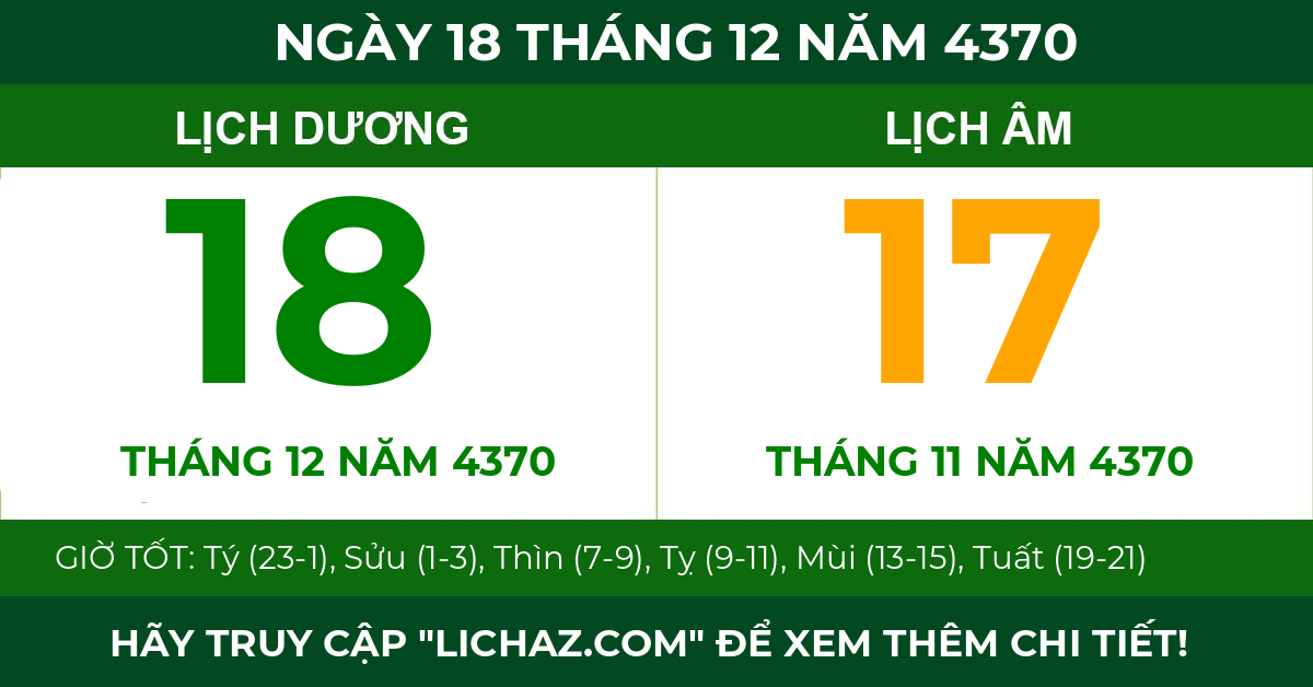 lịch âm ngày 18 tháng 12 năm 4370