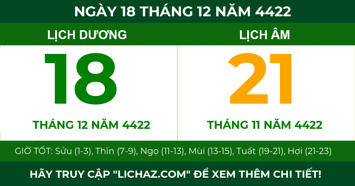 lịch âm ngày 18 tháng 12 năm 4422