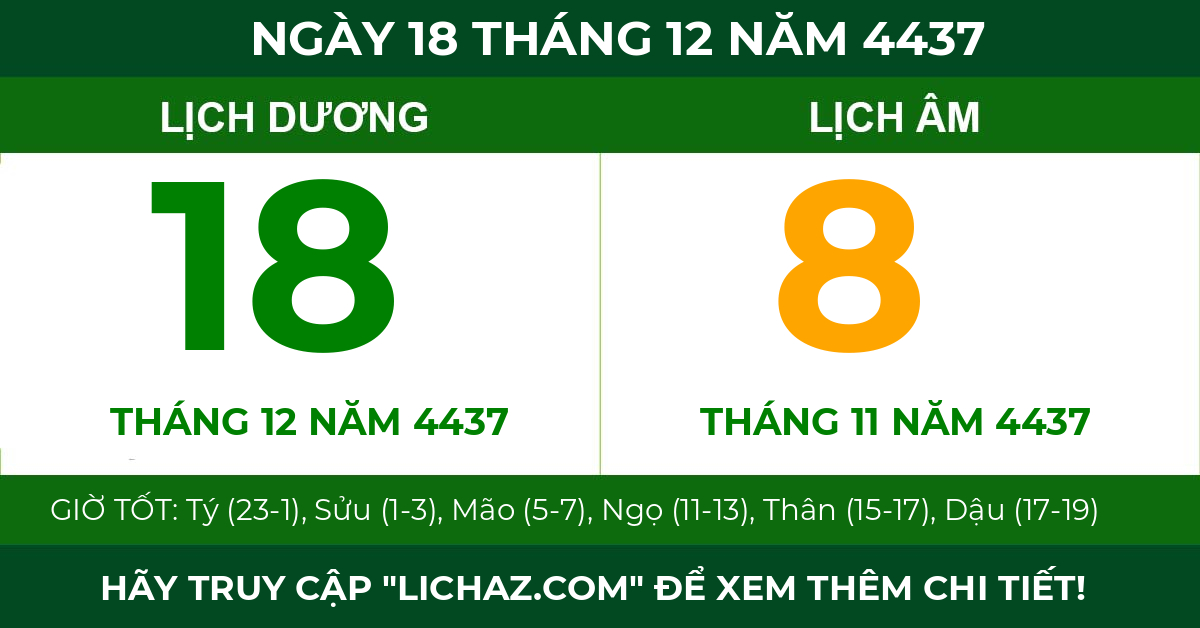 lịch âm ngày 18 tháng 12 năm 4437