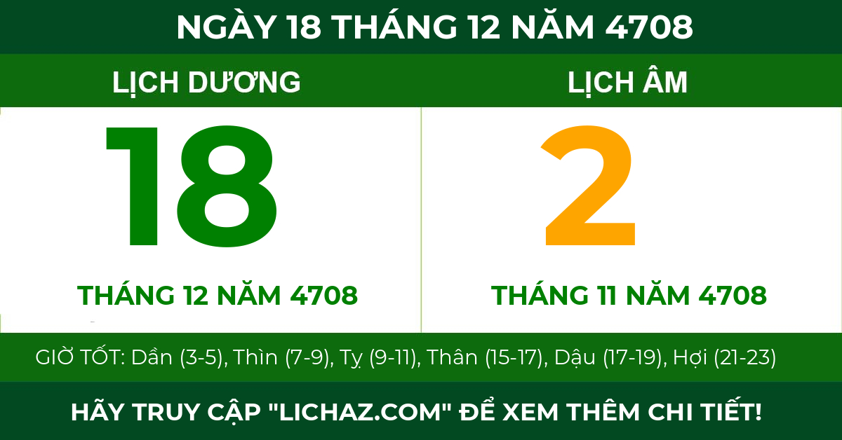 lịch âm ngày 18 tháng 12 năm 4708