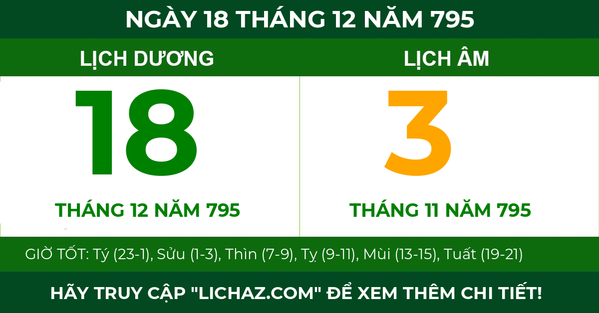 lịch âm ngày 18 tháng 12 năm 795