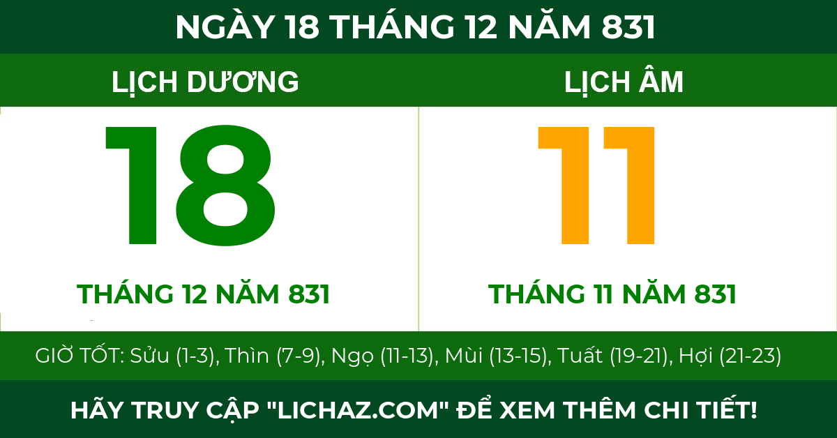 lịch âm ngày 18 tháng 12 năm 831