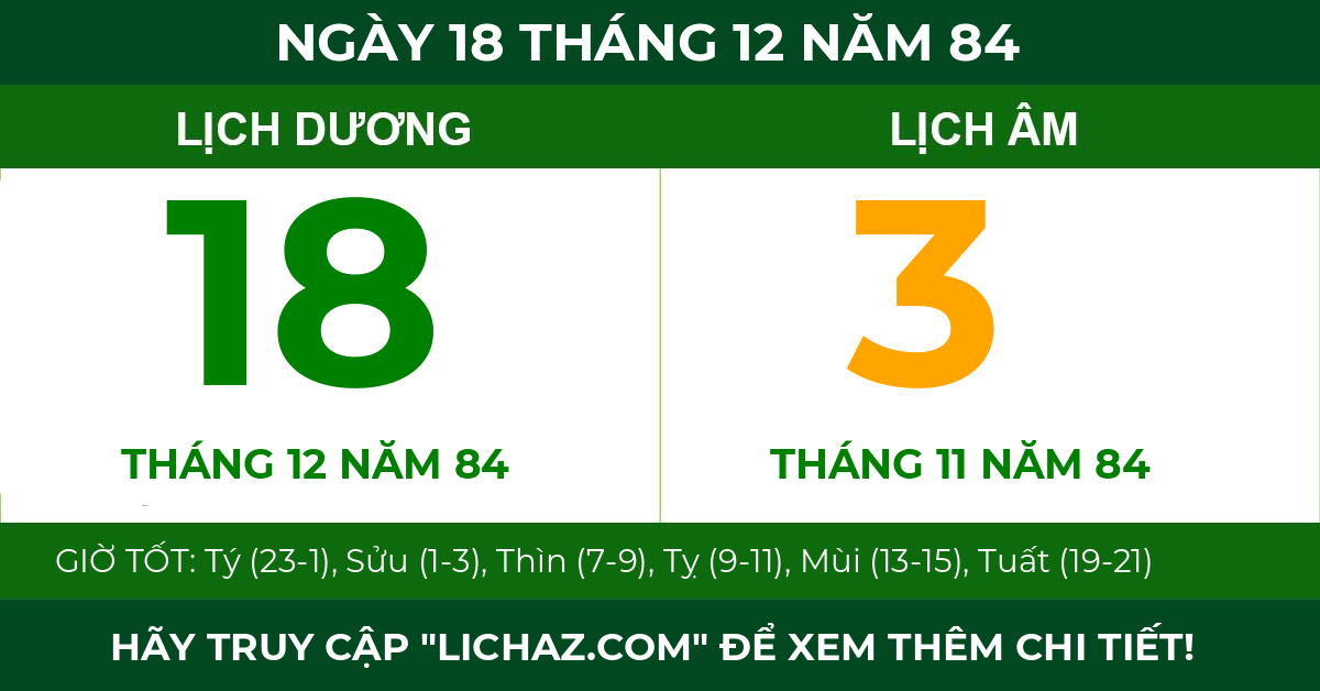lịch âm ngày 18 tháng 12 năm 84