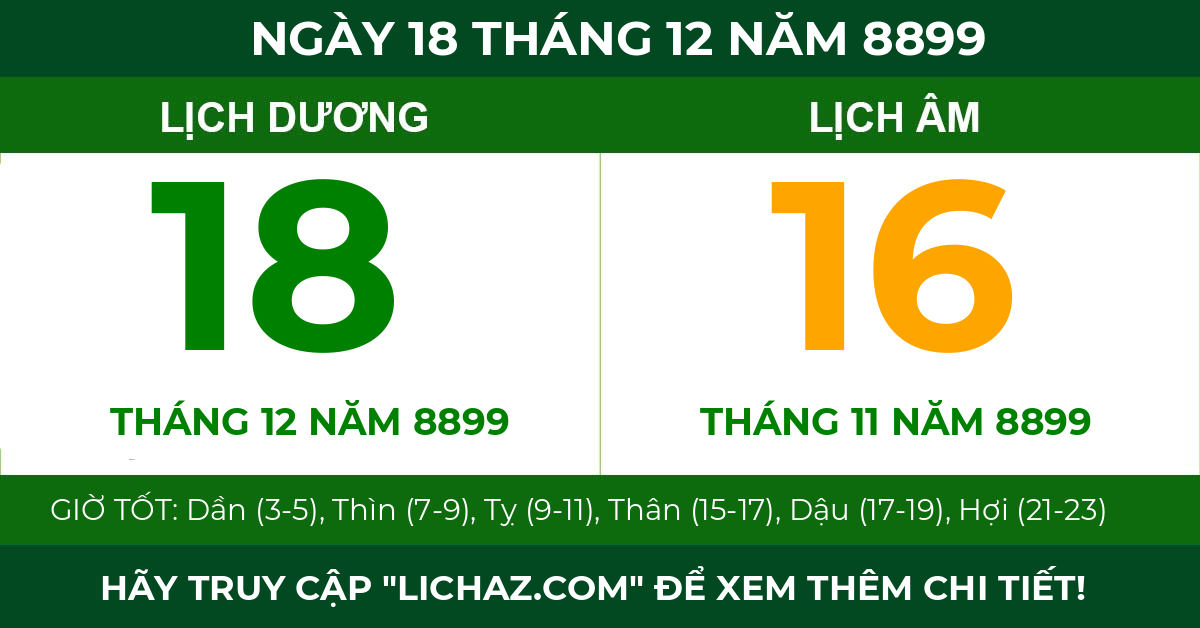 lịch âm ngày 18 tháng 12 năm 8899