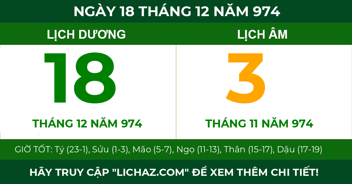 lịch âm ngày 18 tháng 12 năm 974