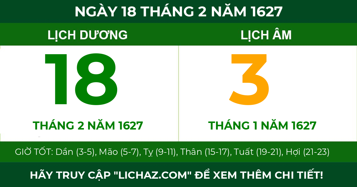 lịch âm ngày 18 tháng 2 năm 1627