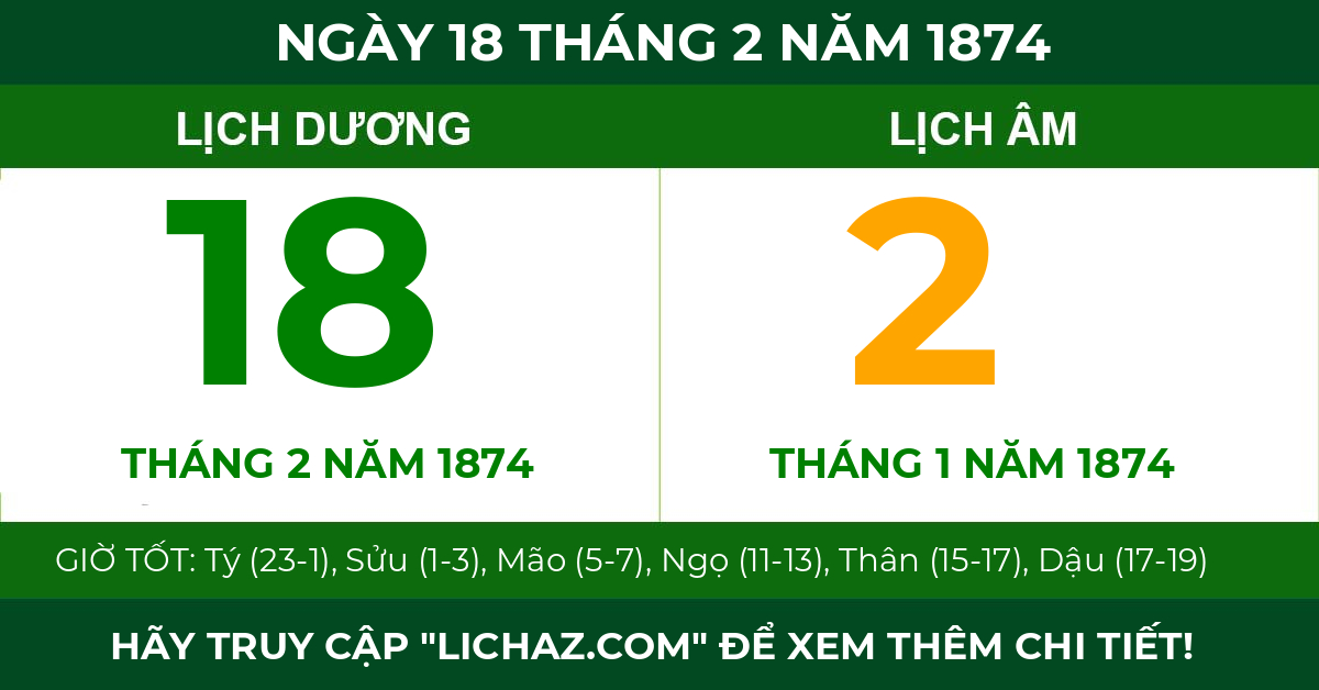 lịch âm ngày 18 tháng 2 năm 1874
