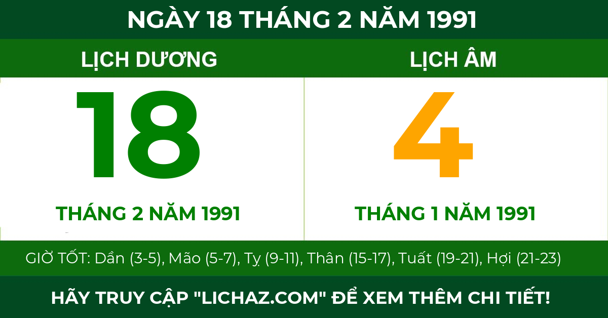 lịch âm ngày 18 tháng 2 năm 1991