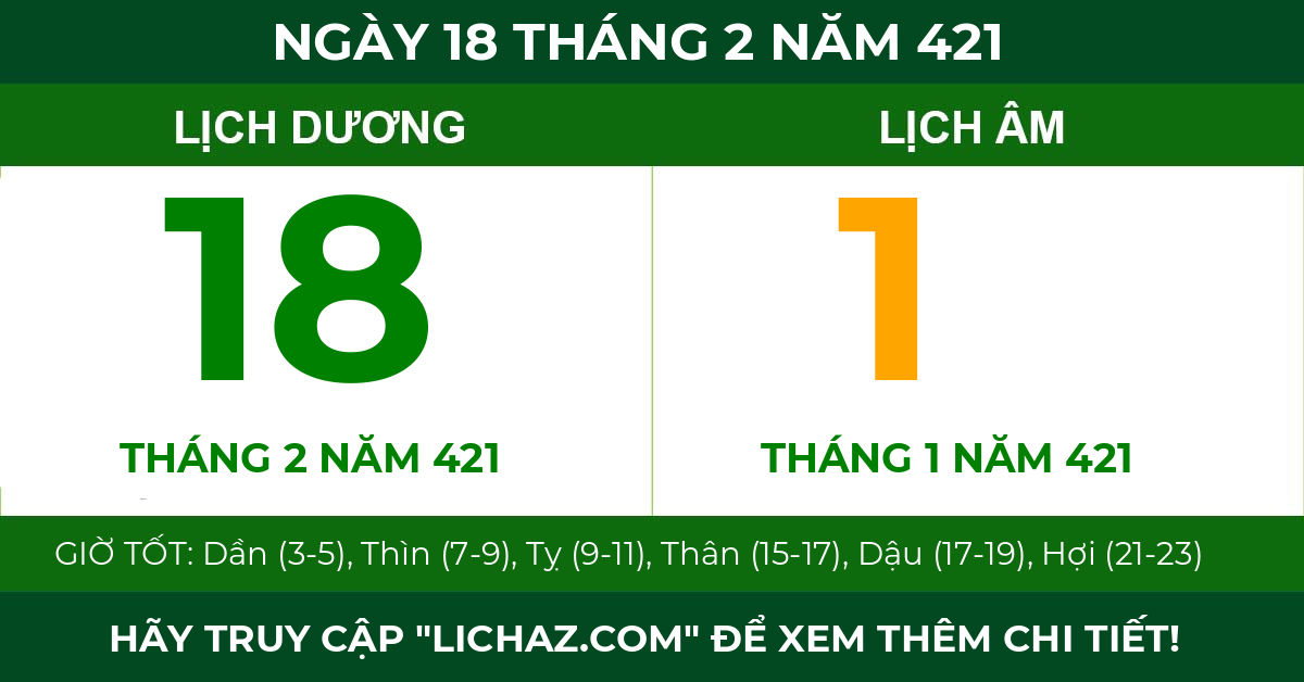lịch âm ngày 18 tháng 2 năm 421