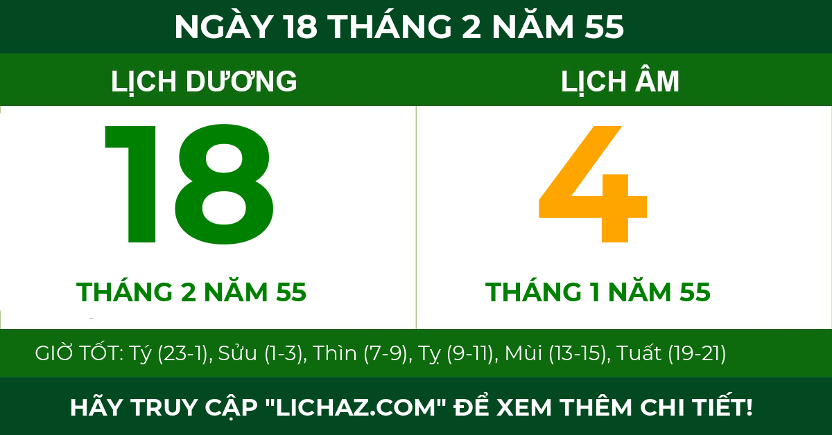 lịch âm ngày 18 tháng 2 năm 55