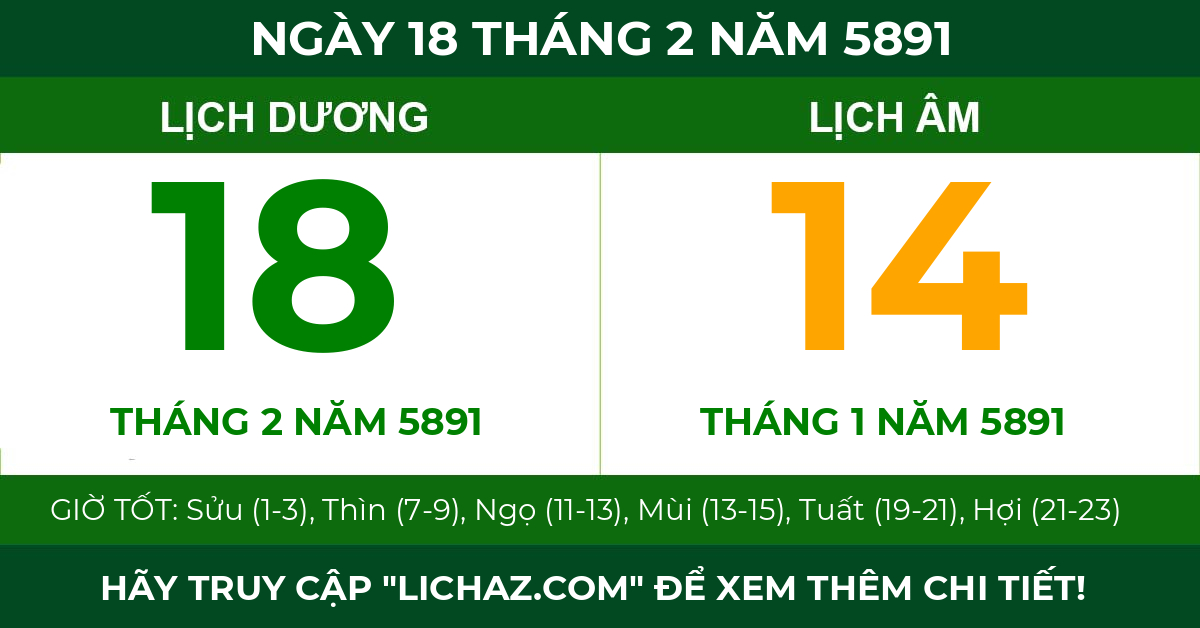 lịch âm ngày 18 tháng 2 năm 5891