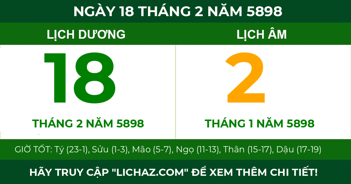 lịch âm ngày 18 tháng 2 năm 5898