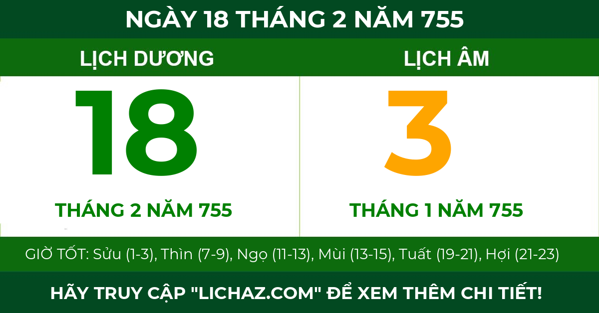 lịch âm ngày 18 tháng 2 năm 755