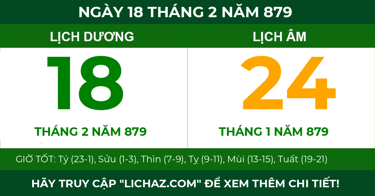 lịch âm ngày 18 tháng 2 năm 879