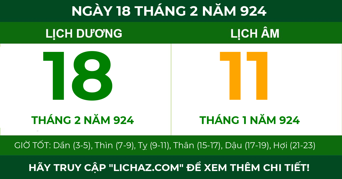 lịch âm ngày 18 tháng 2 năm 924