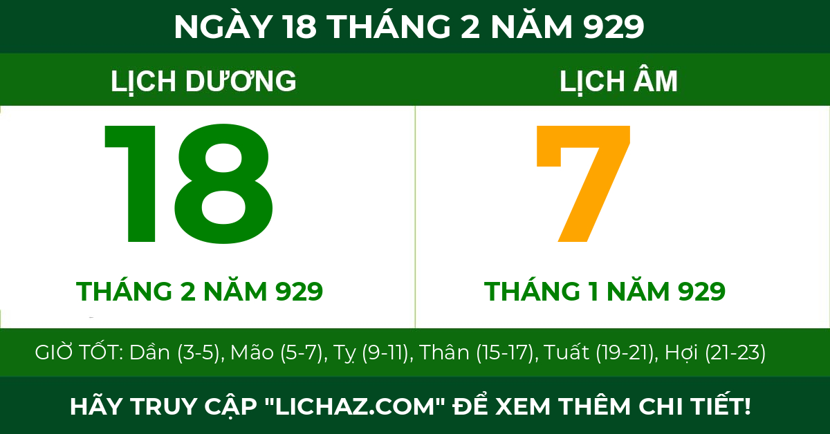 lịch âm ngày 18 tháng 2 năm 929
