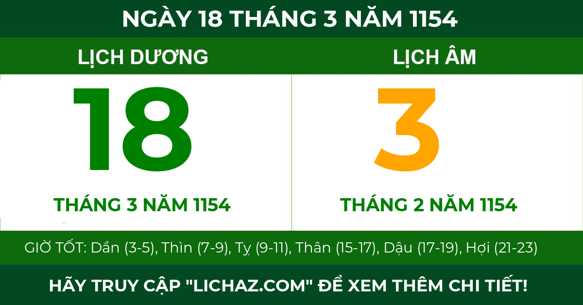 lịch âm ngày 18 tháng 3 năm 1154