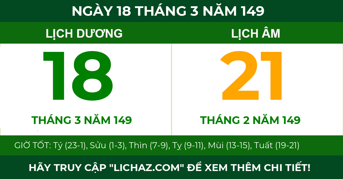 lịch âm ngày 18 tháng 3 năm 149