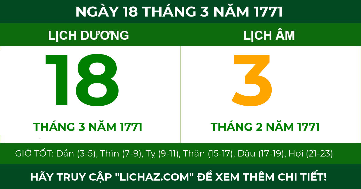lịch âm ngày 18 tháng 3 năm 1771