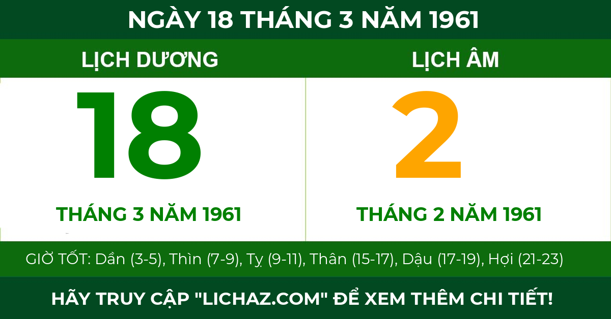 lịch âm ngày 18 tháng 3 năm 1961