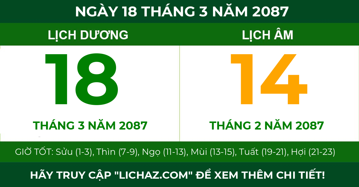 lịch âm ngày 18 tháng 3 năm 2087