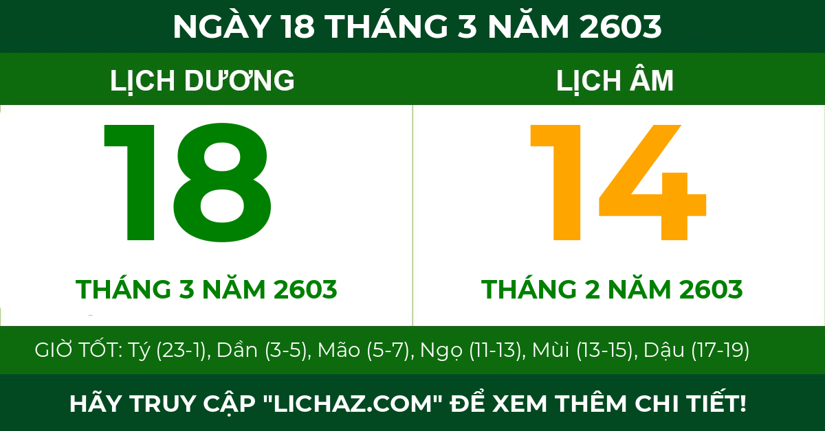 lịch âm ngày 18 tháng 3 năm 2603