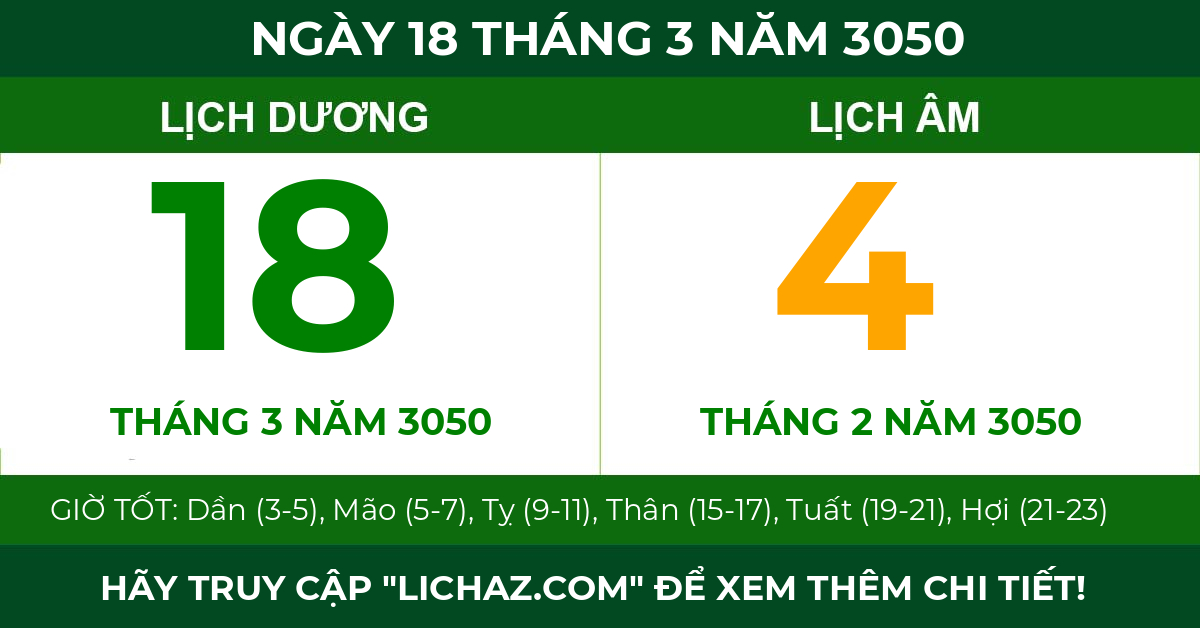 lịch âm ngày 18 tháng 3 năm 3050