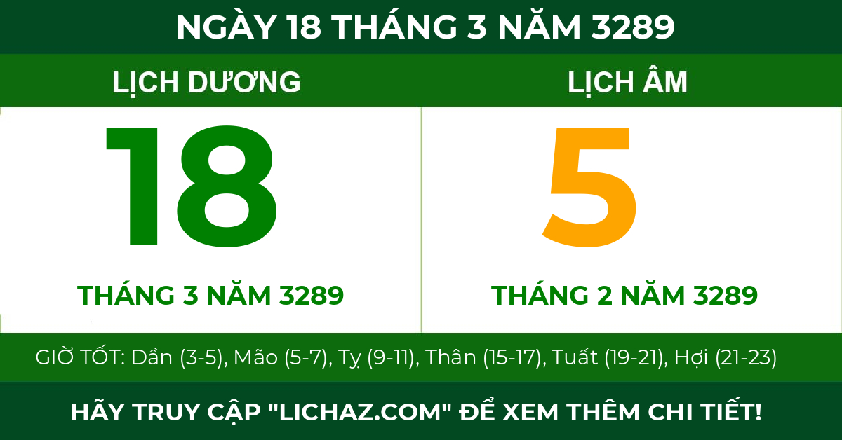 lịch âm ngày 18 tháng 3 năm 3289