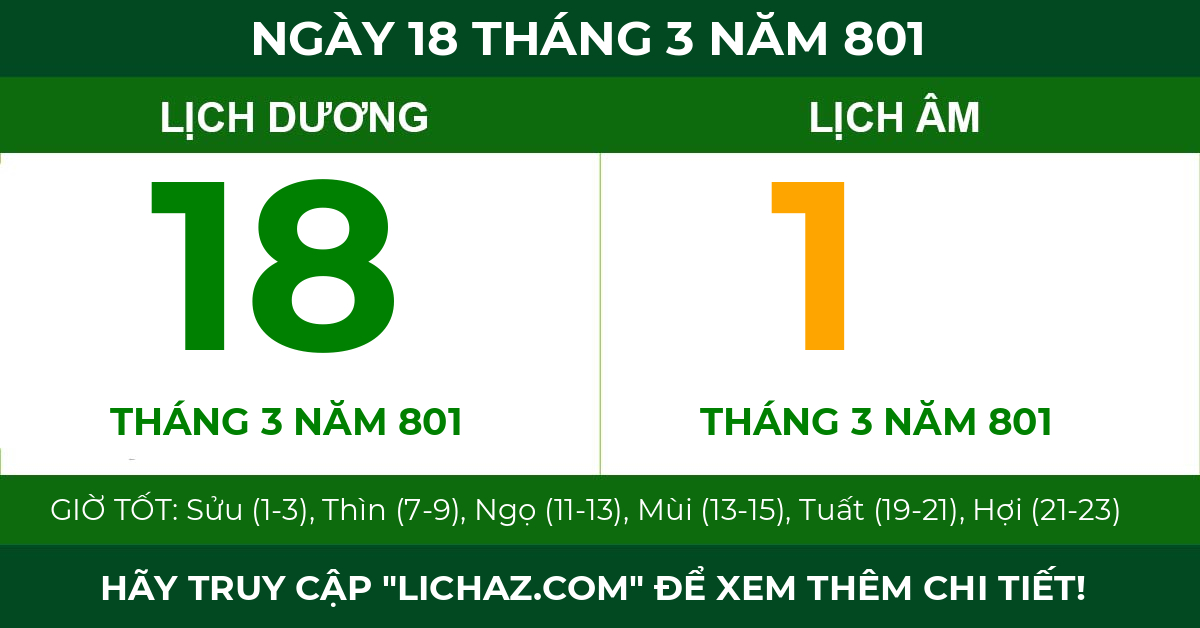 lịch âm ngày 18 tháng 3 năm 801