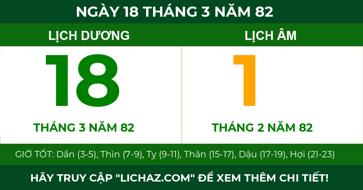 lịch âm ngày 18 tháng 3 năm 82