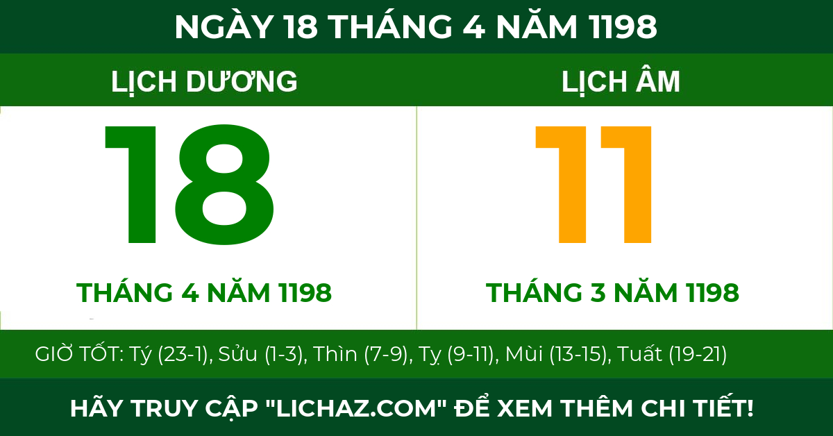 lịch âm ngày 18 tháng 4 năm 1198